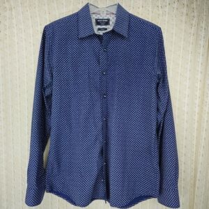 Michael Brandon Cotton Button Up Micro Flower Dark Blue Shirt Size Small